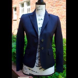 J Crew navy pinstripe blazer, 0P, Super 120s wool